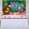 Toile de fond anniversaire masha et michka l'ours pour décoration anniversaire