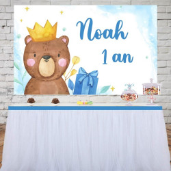 Toile de fond décoration premier anniversaire ours brun garçon chez Déco à thème