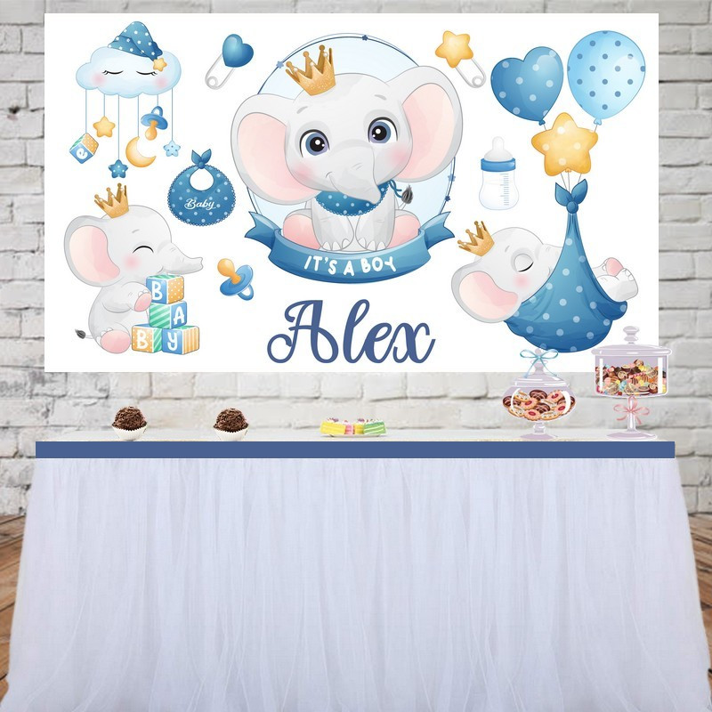 decoration baby shower thème éléphant toile de fond personnalisée baby shower garçon