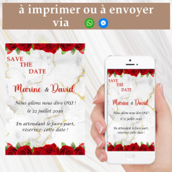 Save the date digital roses rouge pour mariage à imprimer