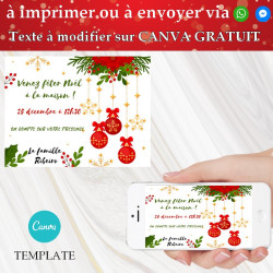 Invitation personnalisée repas de noel template CANVA proposée par déco à thème