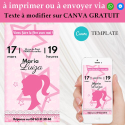 Invitation anniversaire barbie Template CANVA