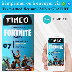 Invitation anniversaire fortnite Template CANVA à imprimer