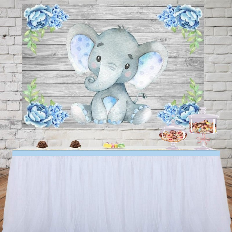 Carte invitation anniversaire, éléphant bleu, premier anniversaire