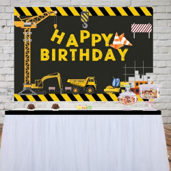 Toile de fond camion benne décoration pour anniversaire thème construction