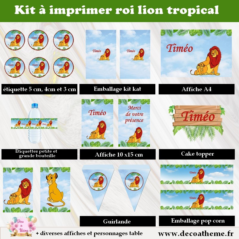 kit roi lion tropical pour déco d'anniversaire à imprimer