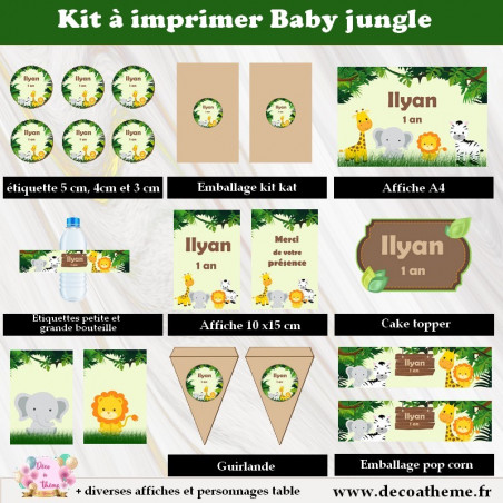 kit jungle safari bébé pour anniversaire à imprimer