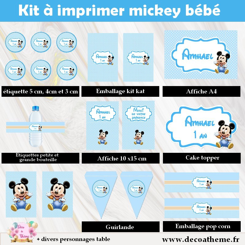 kit mickey bébé pour anniversaire déco mickey bébé à imprimer