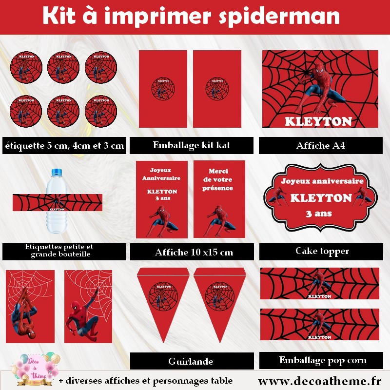 kit spiderman pour décoration anniversaire a imprimer - anniversaire spiderman personnalisé grâce à ce kit à imprimer