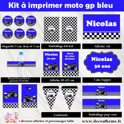kit anniversaire moto GP bleu decoration à imprimer